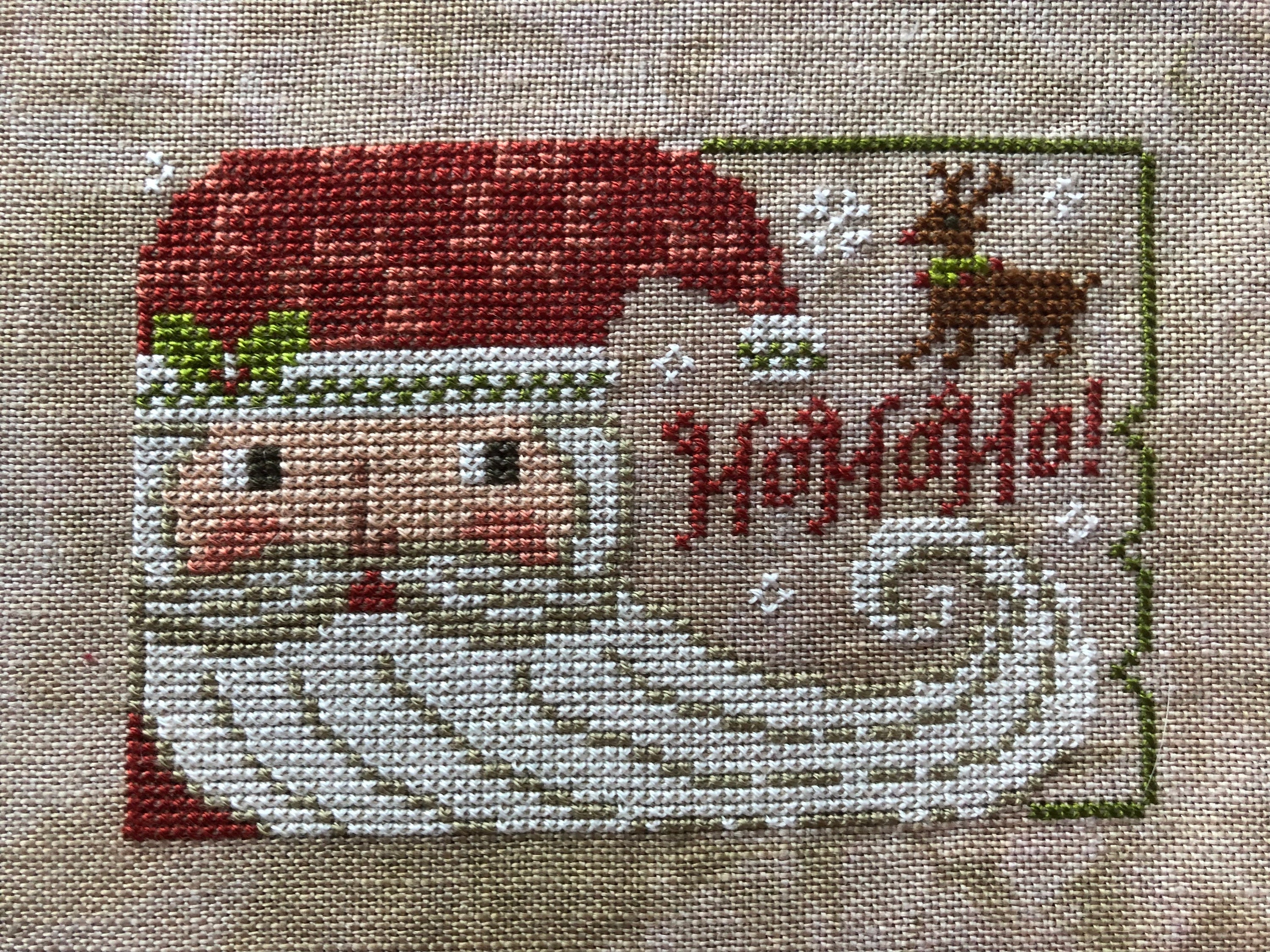 Santa Ornament 2022, Cute Vintage Face, Swirly Beard and Rudolph
