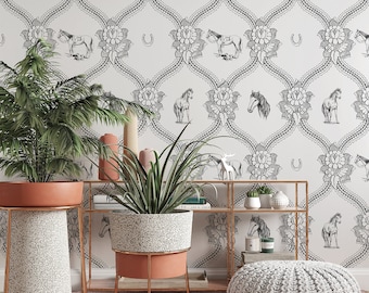 Horsegirl Wallpaper, in Black and White, Removable Peel and Stick