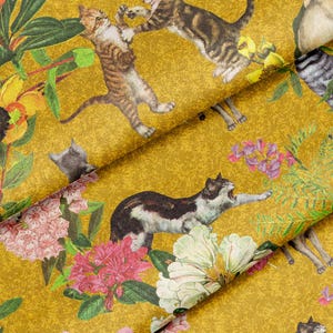 Cat Lady Fabric, 100% Cotton, Per Yard, in Yellow