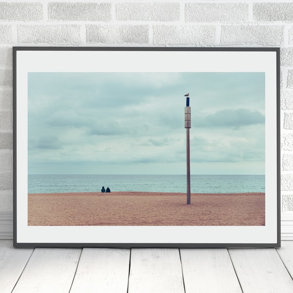 Barceloneta beach photo, ocean digital print, beach printable, cloudy sky photo, home decor, wall art, wall decor