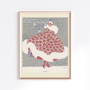 Vintage French Winter Holiday Poster, Retro Parisian Fashion Poster Wall Art, Vintage Illustration Printable Art, Retro Aesthetic Wall Decor