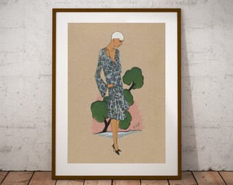 Stampa di download digitale della rivista di moda francese vintage, arte della parete di poster di moda retrò parigina, arte stampabile di illustrazioni di moda vintage