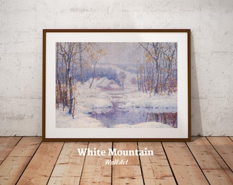 Vintage Winter Land Weihnachten druckbare Kunst, Retro Winter rustikale Wand Kunst Urlaub Dekor, verschneite Winterlandschaft Malerei digitaler Download