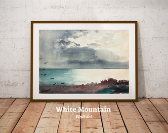 Moody Ocean Stormy Sky Print Coastal Wall Decor, Vintage Seascape Painting Digital, Retro Coastal Landscape Printable Art