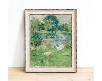 Spring Lake Garden Vintage Painting Digital Download, France Country Cottage Printable Home Decor, Summer Botanical Landscape Wall Art