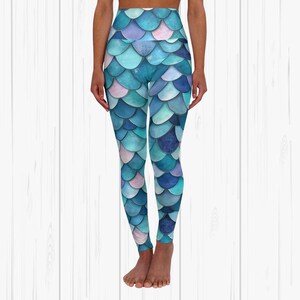 Mermaid Scale Yoga Leggings, High Waisted Leggings, Mermaid Party Leggings, Workout Pants, Gym Leggings, Fitness Leggings