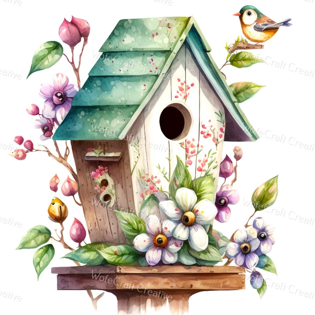 Spring Garden Bird House Design Birdhouse Garden Clipart Etsy