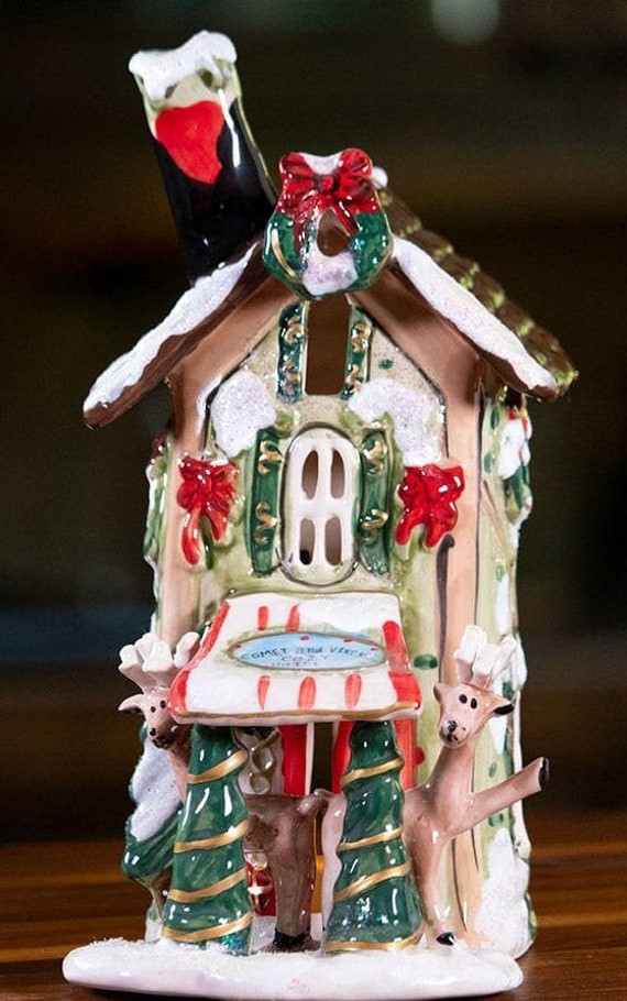 Blue Sky Reindeerville Comet and Vixen's Cozy Village Hotel Candle