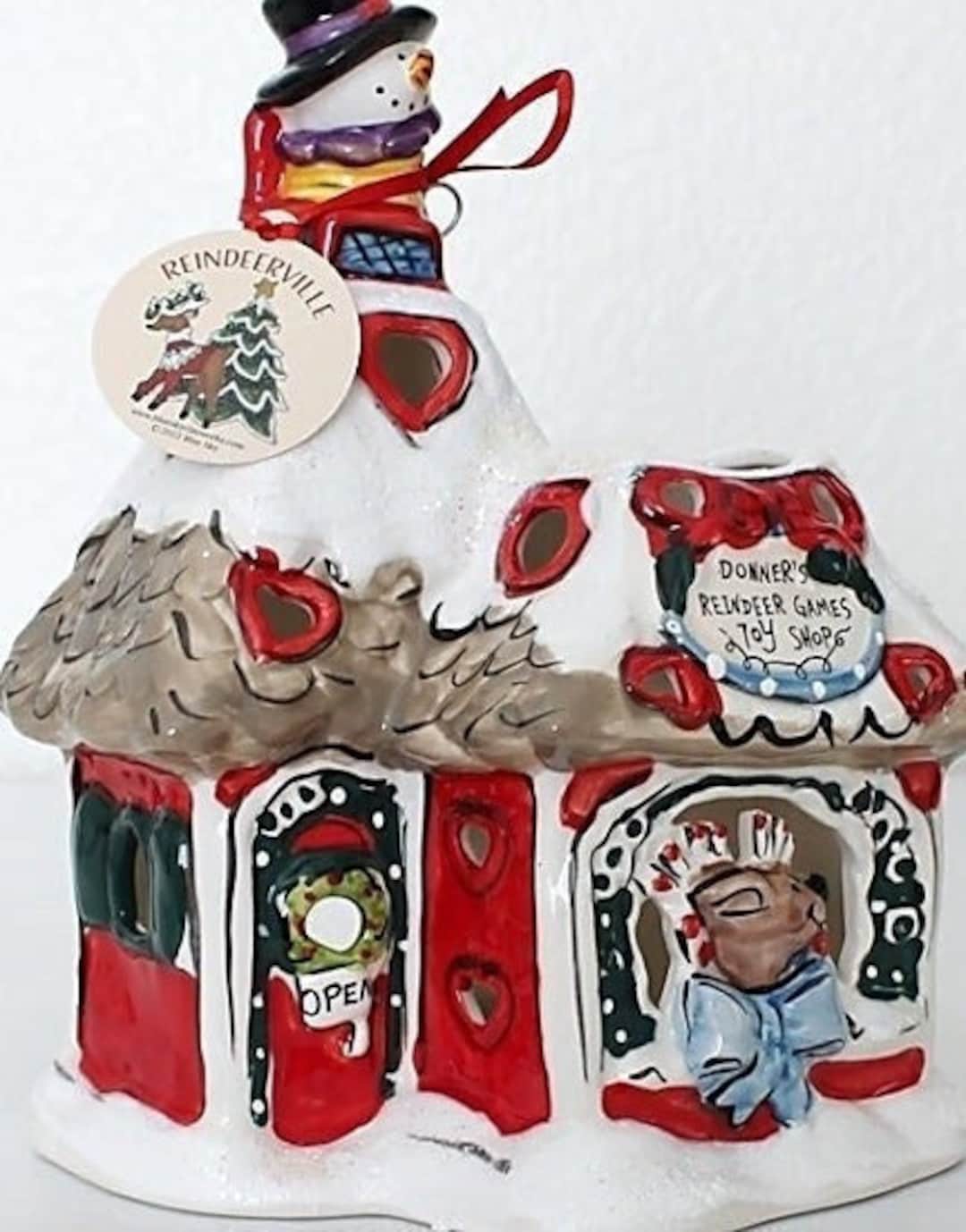 作家 ヘザーゴールドミンク　陶器 トナカイ村 キャンドルハウス 7点セット ブルースカイ・ドナーのトナカイゲームショップのクリスマスハウス