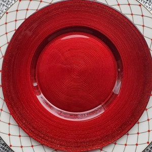 Last Set of 4 Elegant Ruby Red 8 1/4" Wide Rim Salad, Luncheon or Dessert Plate | Red Ruby Painted on underside w/shimmering swirl pattern