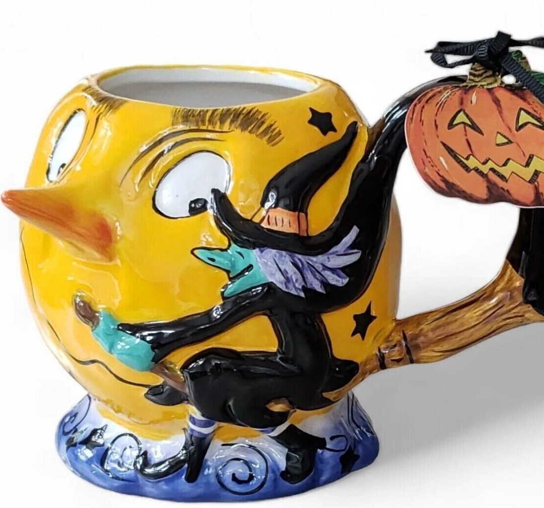 New Blue Sky Halloween Whimsy Witch & Moon 16oz Mug Hand Etsy