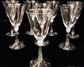 Stunning Vintage Flared Crystal 7.5 quot Wine Goblets Ribbed Column Stem with Flared Mouth Set of 4 Glasses