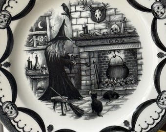 Set of 4 Royal Stafford Halloween Witches Cauldron Dinner Plates  10 7/8" | Never Used | Made in England | Replacement