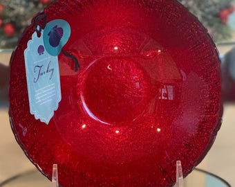 Set of 4 Ruby Red Shimmer Glass Dessert Bowls with Scallop Edge | Made in Turkey |  Holiday Entertaining or Gifting | Valentines Bowls