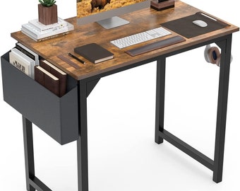 study table organizer 31 Inch Small Home Office Desk - Computer Writing Desk for Small Spaces, Sturdy Simple Study Table with Storage Bag Headphone Hook