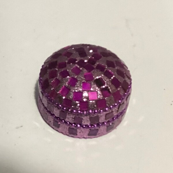 Vintage Hot Pink With Rhinestones With Silver Pill Box Made In India 2”