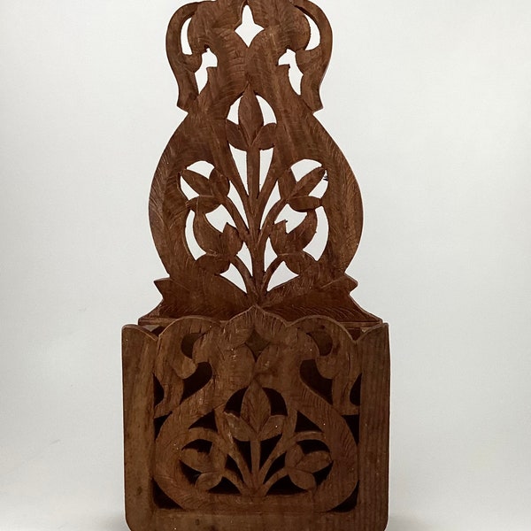 Vintage Carved Wood Wall Mount Mail Holder 10” x 5”