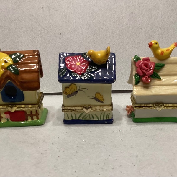 Bird House Porcelain Hinged Trinket Box Three Different Styes To Choose From 3”