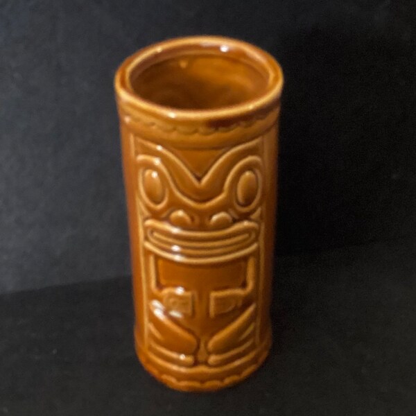 Vintage Shonfelds USA Tiki Glas / Tasse braun markiert 13 cm