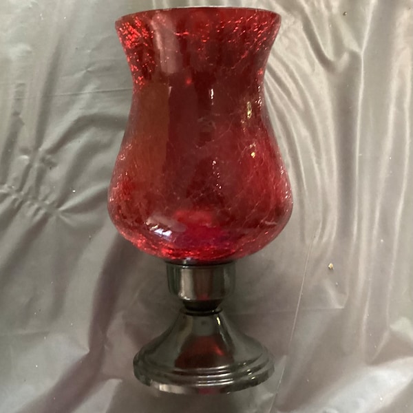 Crackle Glass Hurricane Candle Holder Etsy