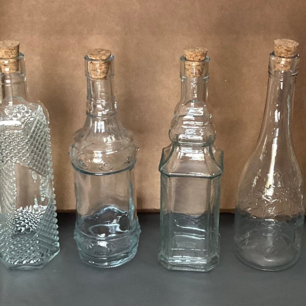 Clear Glass Decorative Bottle With Cork Top 6 Different Designs To Choose From 9” NEW