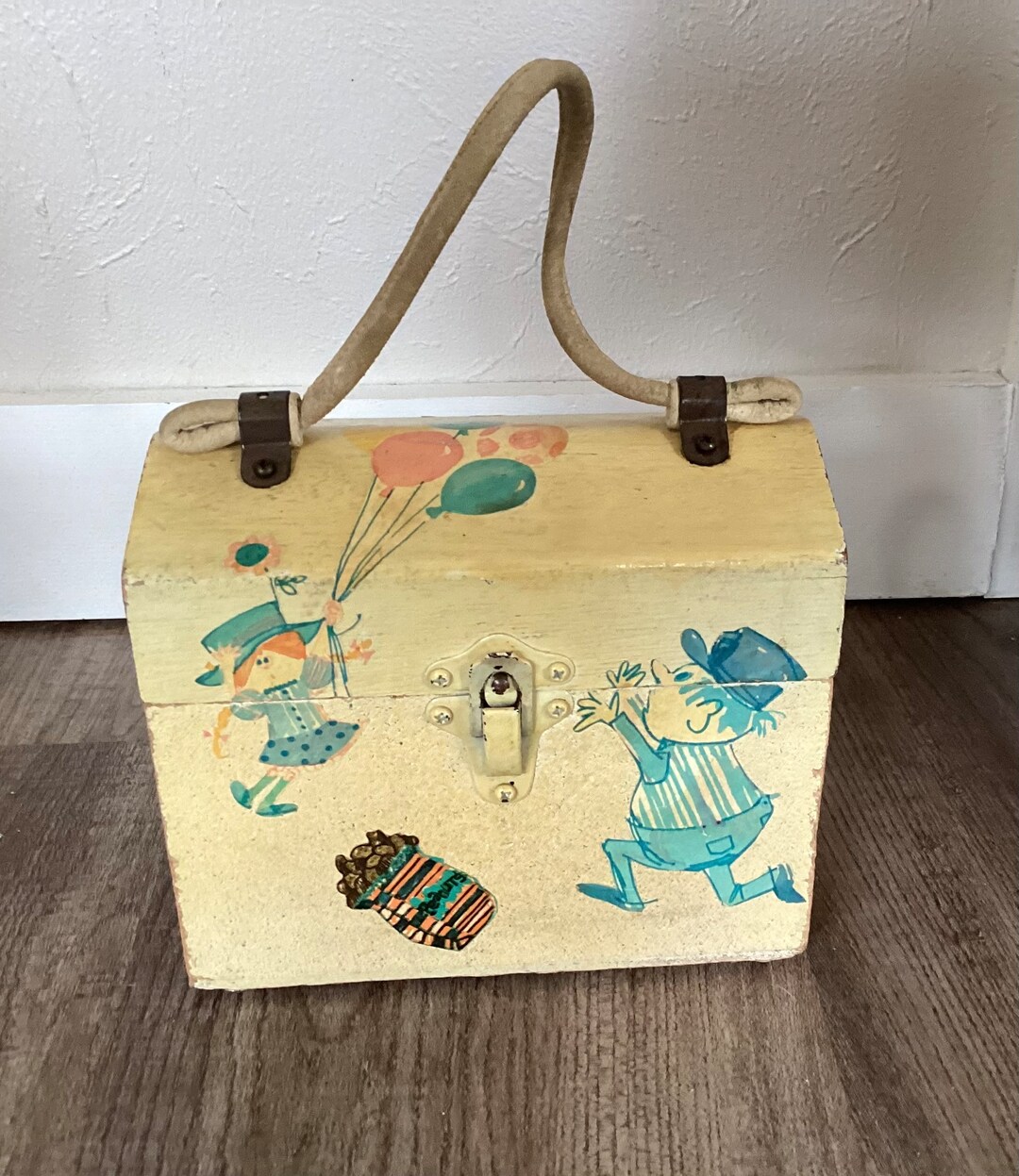 Antique Decoupage Wood Box Purse 7 X 6 X 4 Etsy