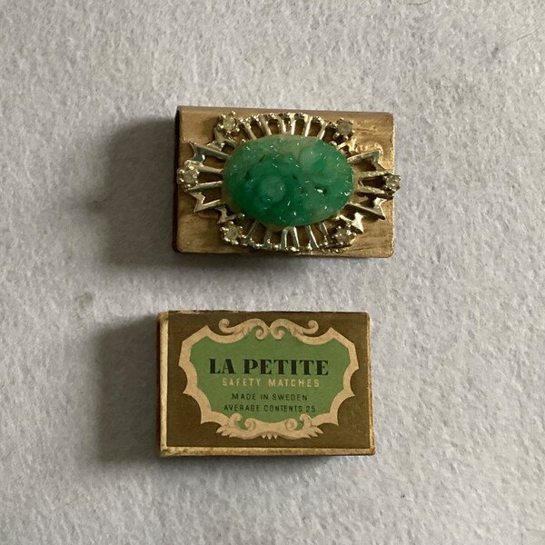 Antique Chinese Green Jade Topped Match Box Cover 1 3/4”