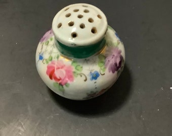 Vintage Victorian Style Hand Painted Floral Porcelain Powder Jar Shaker 3”