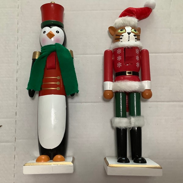 German Style All Wood Christmas Nutcracker Cat Or Penguin To Choose From 12”