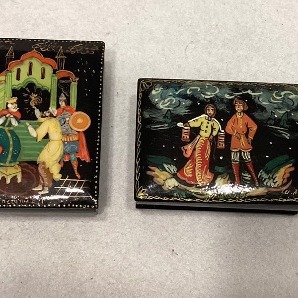 Vintage Russian Lacquer Hand Painted Trinket Box Artist Signed 2 Different Styles To Choose From 3” X 2”