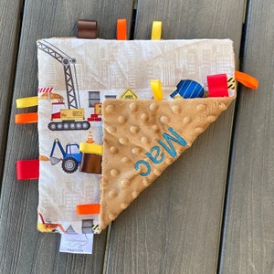 Construction baby crinkle toy / personalized/ Sensory Blanket / Construction truck nursery / boy baby gift / tummy time toy / embroidered