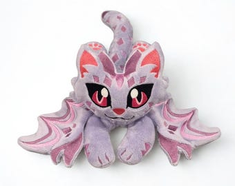 Handmade Cute Purple and Pink Dragon Cat Plushie, Weighted Stuffed Minky Plush gift, Kitty look alike, Reinassance Fantasy Violet Wveryn