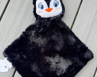 Handmade Personalized Penguin Lovey, Embroidered Baby Shower Gift, Toddler Comfort Toy with Crinkle Tags,Gender Neutral Ocean Nursery Decor