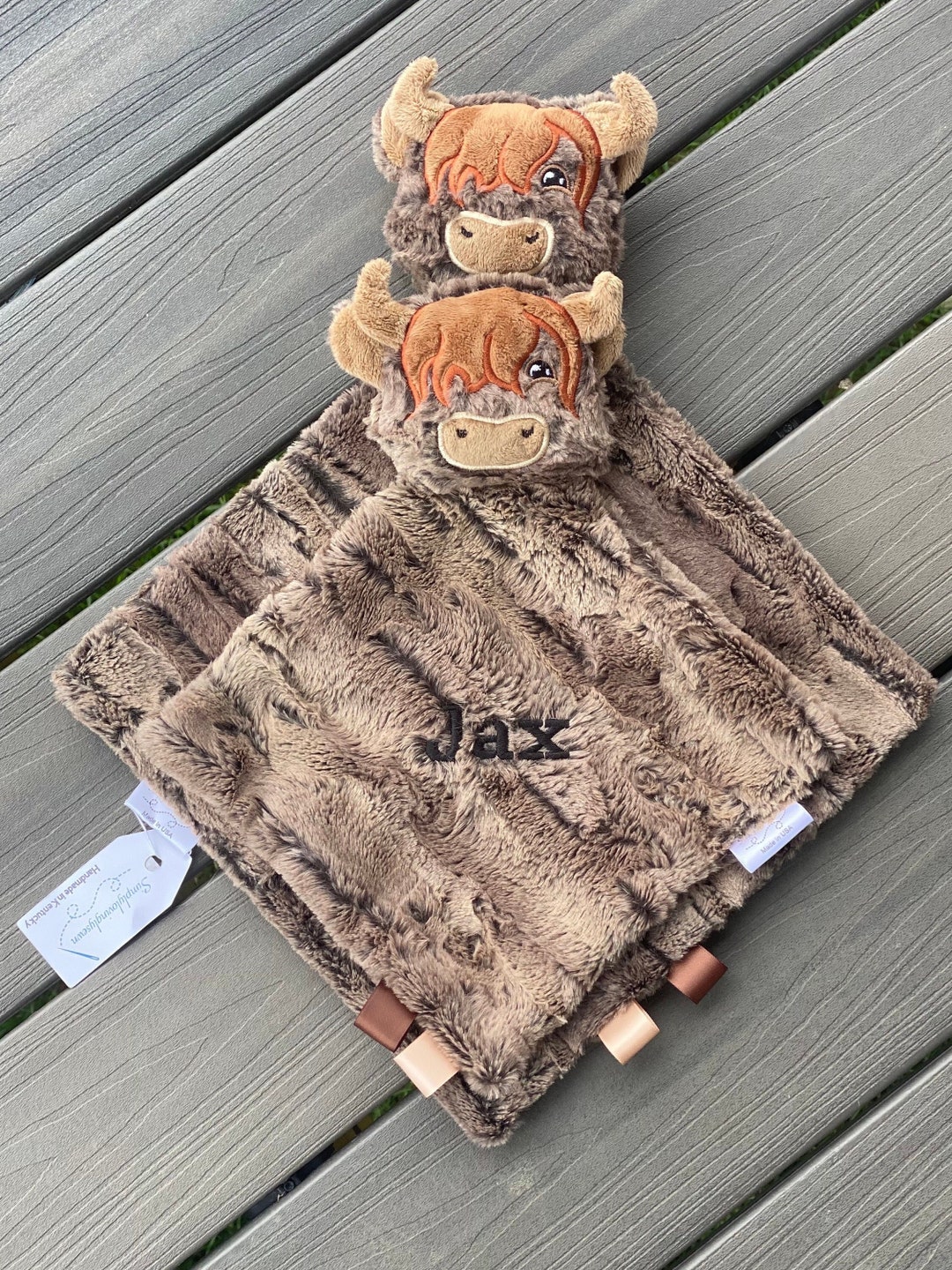 Handmade Personalized Highland Cow Lovey / Animal Baby Tagged Comfort ...
