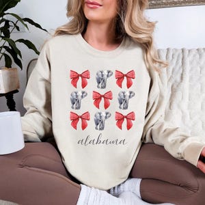 Alabama Coquette Sweatshirt, Elephant Bows Football Fan Gear, Alabama Crewneck, Cute Sports Sweatshirt, Bama Shirt