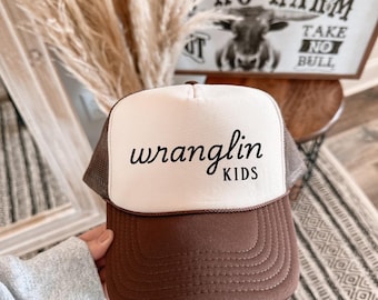 Wranglin Kids Trucker Hat, Mama Hat, Western Hair Accessory, Childcare Hat, Fun Gift