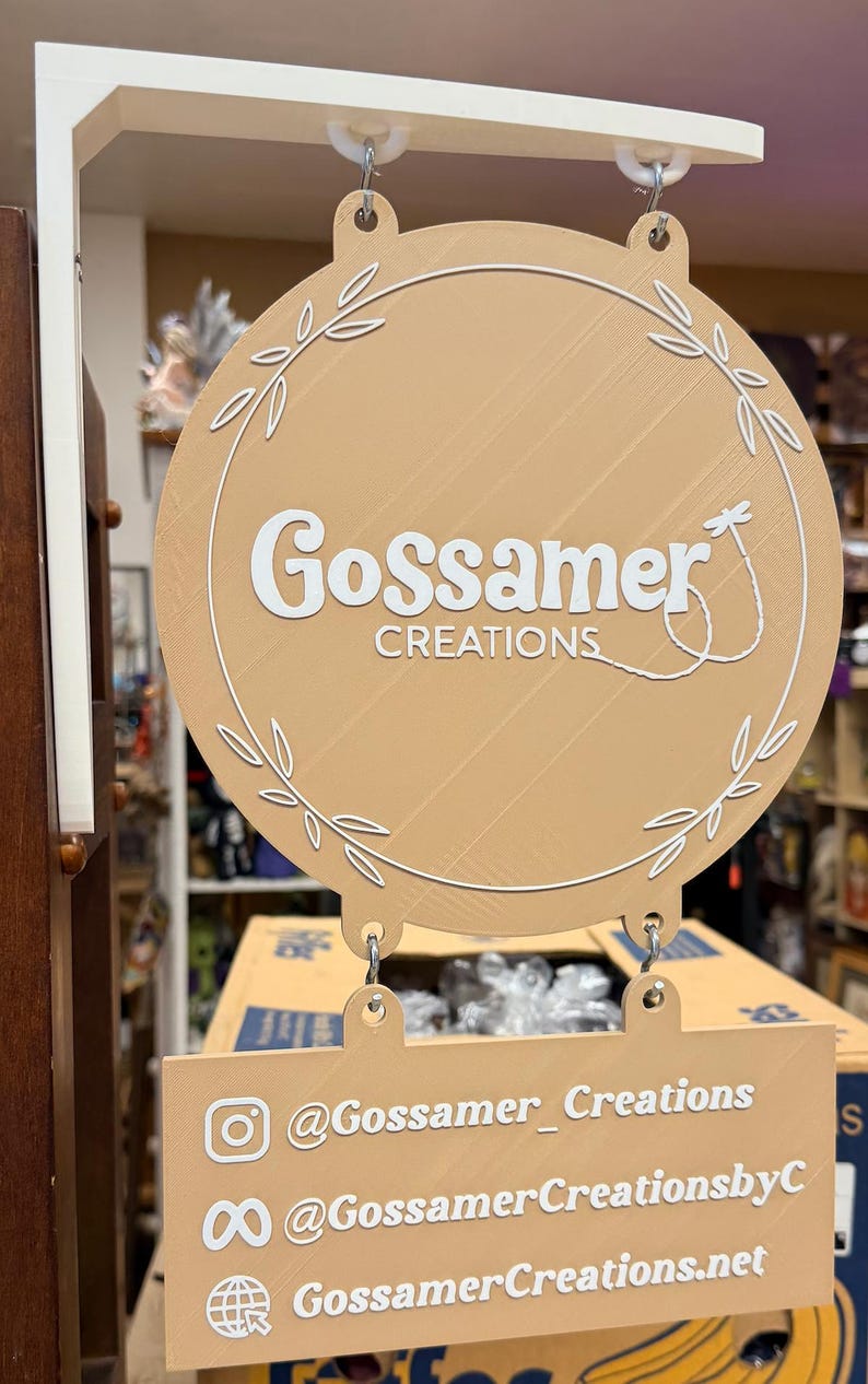 Custom Hanging Vendor Sign | One-sided 3D Printed Business Display Sign | Market Booth Signage | Small Business Branding Sign image 1