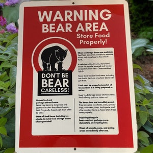 Bear warning sign printed on UV protected aluminum for outdoor safety use