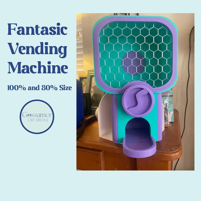 3D Printed Fantastic Vending Machine, Fun Size 80% Capsule Dispenser (1.5" Capsules) afbeelding 2
