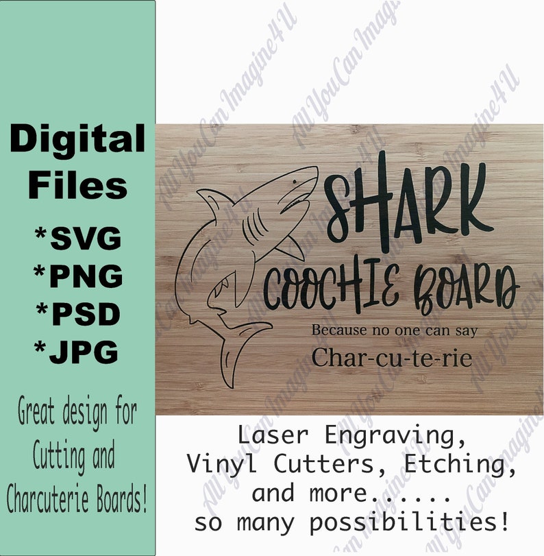 Shark Coochie Board SVG, PNG, PSD, Digital File Charcuterie Cutting Board design, Laser engraving, Sublimation, Etching, Wood Burning image 7
