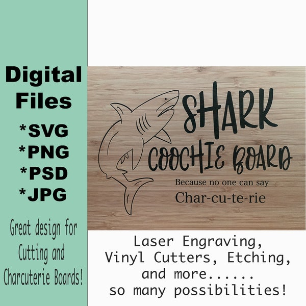 Shark Coochie Board SVG, PNG, PSD, Digital File | Charcuterie Cutting Board design, Laser engraving, Sublimation, Etching, Wood Burning