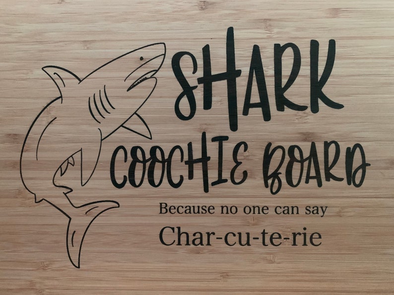 Shark Coochie Board SVG, PNG, PSD, Digital File Charcuterie Cutting Board design, Laser engraving, Sublimation, Etching, Wood Burning image 1