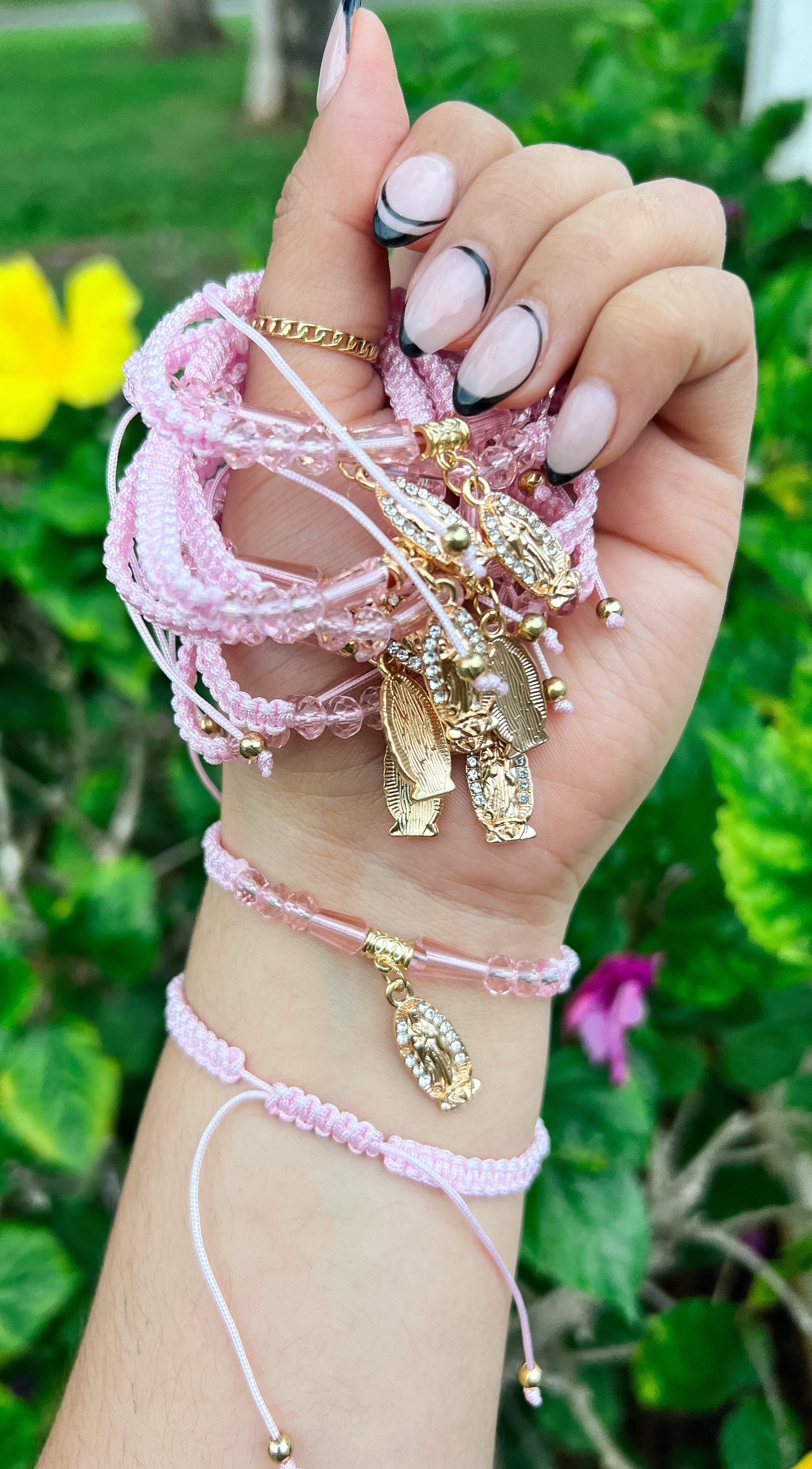 Pink & gold Virgencita charm bracelet | Pulsera mexicana