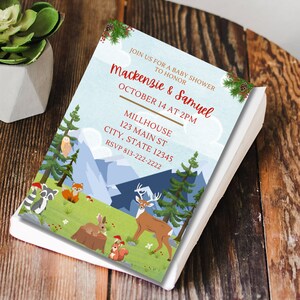 gender neutral, woodland invite, baby invite, baby shower, forest animals, editable, forest Baby Shower, woodland animals, download, custom