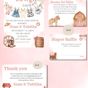 Cowgirl Baby Shower Invitation Bundle: Pink Floral Western Theme (Digital Download, Editable Canva Template)