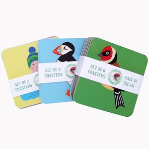 Set of Coasters, Set of Drinks Mats, Set of 2, 4 or 6, Mix and Match, Nature Coasters, Bird Coasters, Animal Coasters, Wild Swimmer Coaster