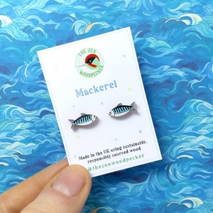 Pendientes de caballa, pendientes de animales marinos, joyería con temática oceánica, playera, con cierre de plata chapada o plata de ley.