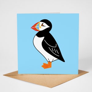 Carte macareux, carte de voeux oiseau, carte vierge, carte oiseau de mer, macareux moine, carte écologique