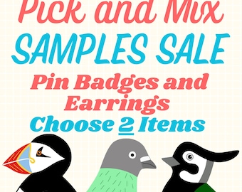 Pick and Mix Pin Badges and Earrings, SAMPLES SALE, CHOOSE 2 Items, Bird Pin Badges, Animal Pins, Nature Earrings, Wooden Jewellery