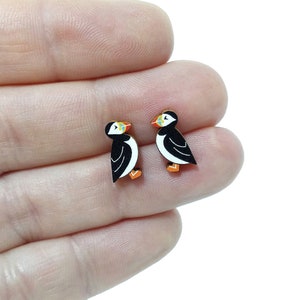 Puffin Earrings, Seabird Studs, Atlantic Puffin, Silver Plated or Sterling Silver Backs, Coastal Birds